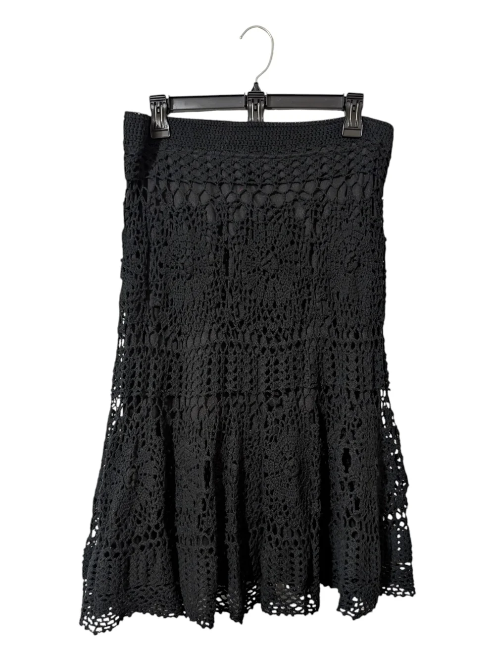 V Cristina Black Crochet A-line Skirt with Flared Hem